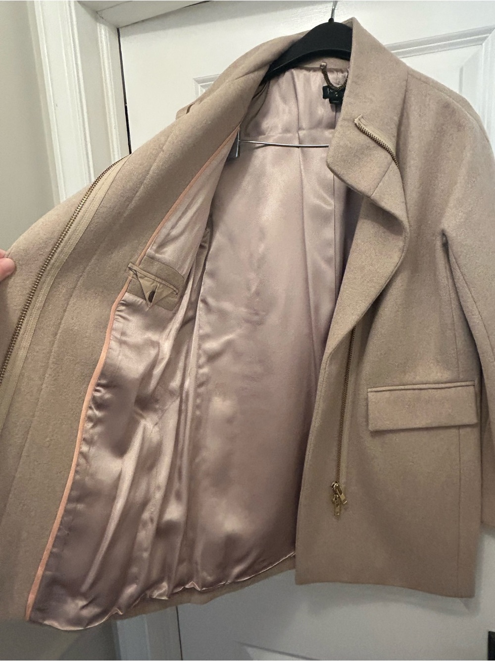 J. Crew Beige Wool-Blend Pea Coat with Zip Front - Picture 3 of 4